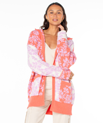 Sweaters | Women Roxy Laurel Sweater Sugar Coral Orchid Bouquet Intarsia