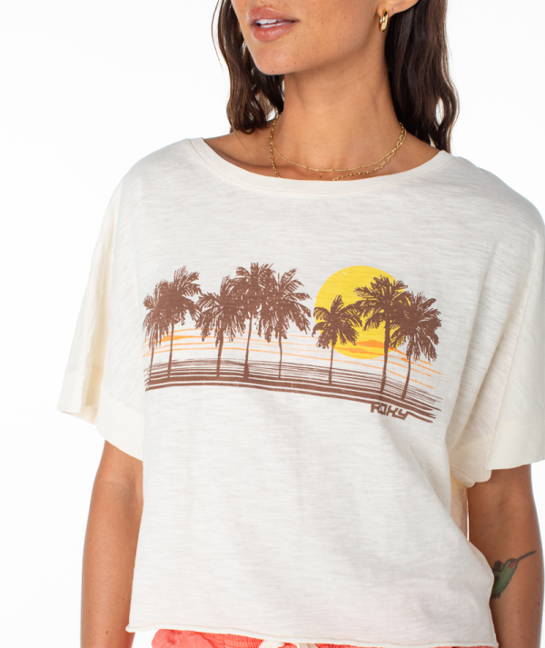 T-Shirts | Women Roxy Palm Stripe Cropped Tee Egret Palm Stripe - Image 4