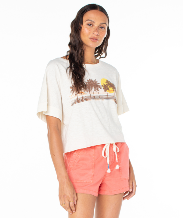 T-Shirts | Women Roxy Palm Stripe Cropped Tee Egret Palm Stripe - Image 6