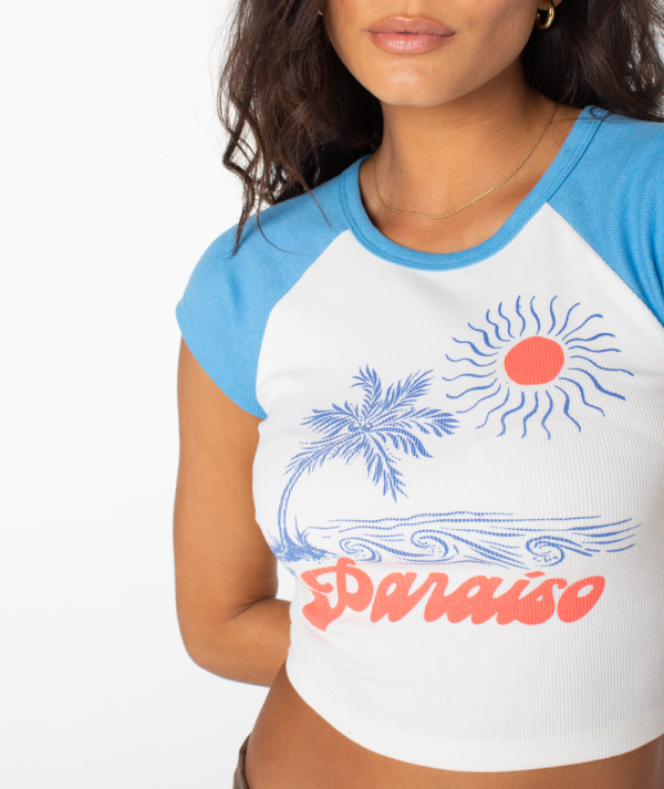 T-Shirts | Women Roxy Paraiso Cropped Tee Azure Blue Paraiso - Image 5